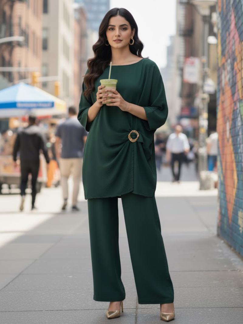 matcha mist cordset has a gold buckle detail by zeehuma