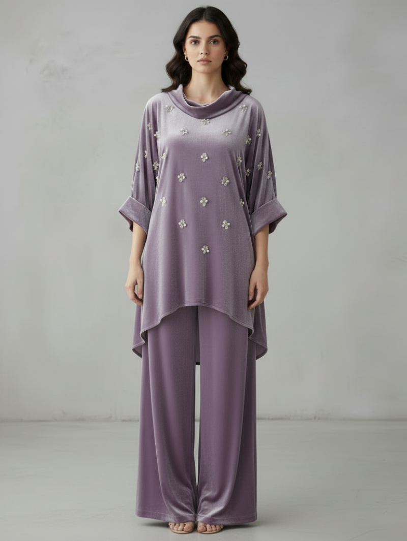 Lavender Latte velvet silk cord set front